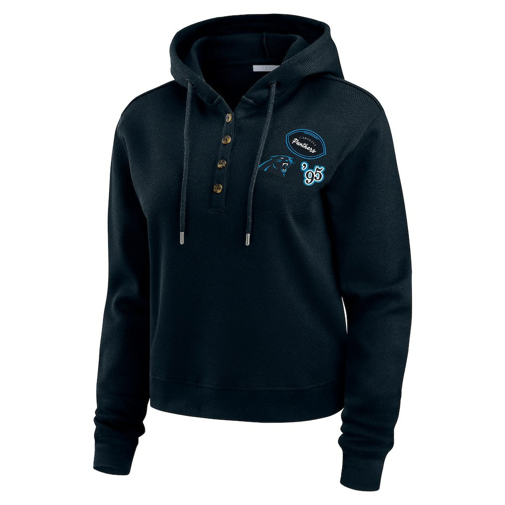 Carolina Panthers WEAR by Erin Andrews Women's Plus Size Waffle Hoodie Pullover Top Black - NFL