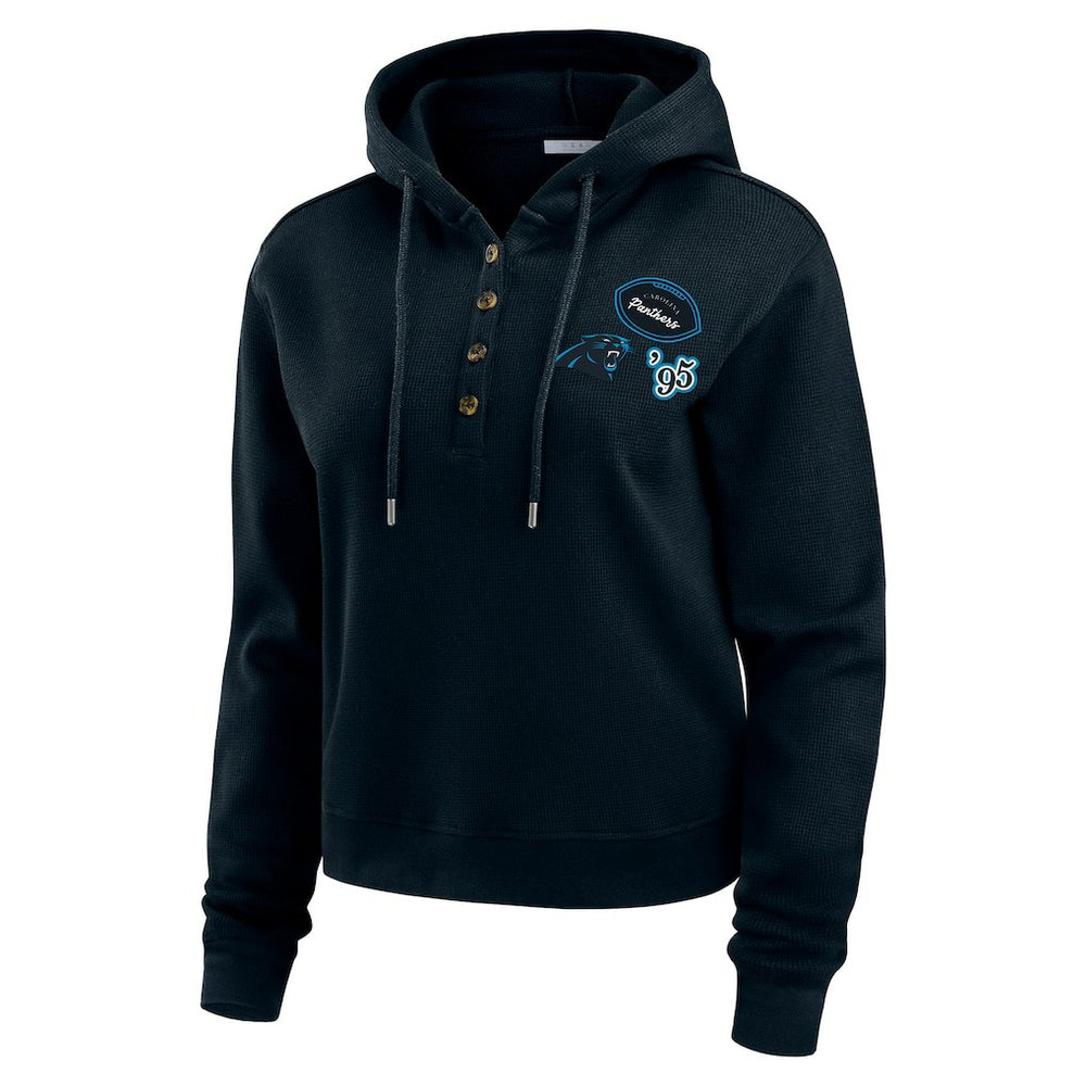 Carolina Panthers WEAR by Erin Andrews Women's Plus Size Waffle Hoodie Pullover Top Black - NFL