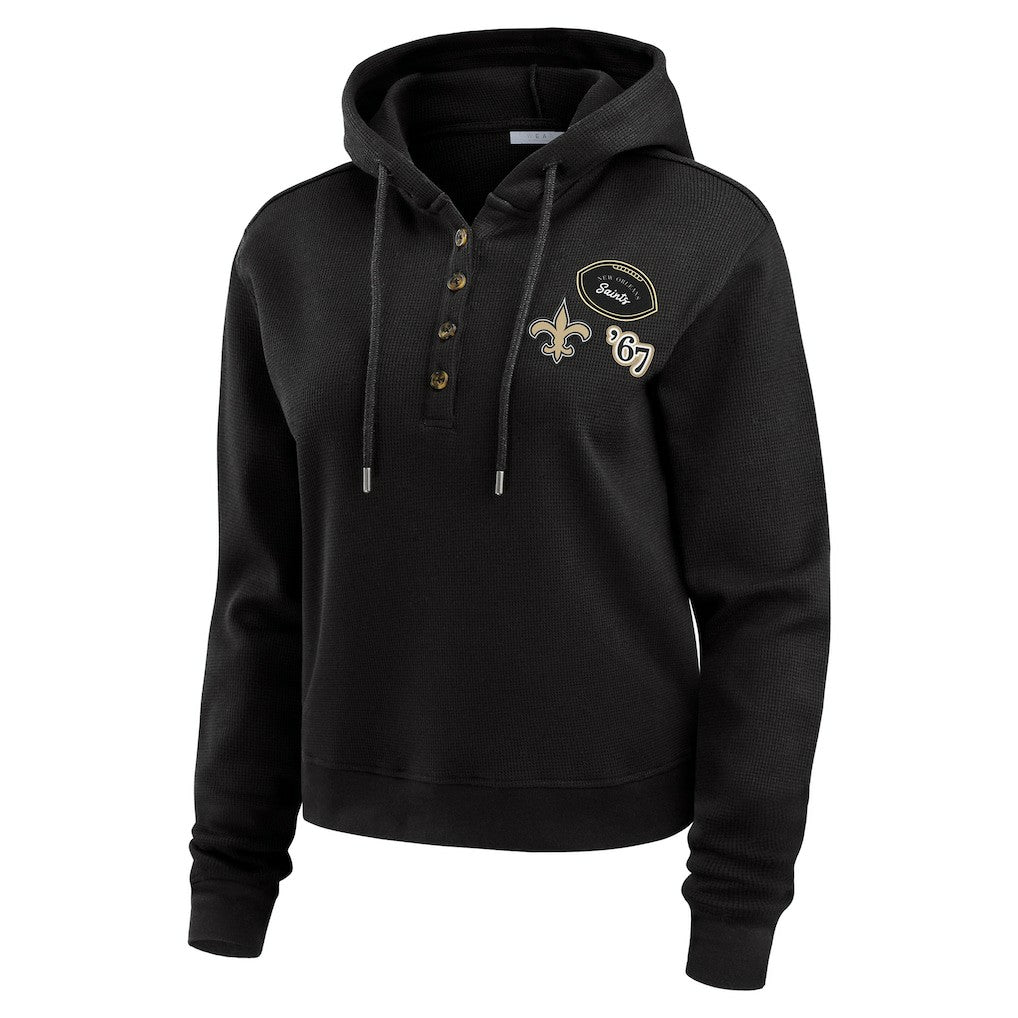 New Orleans Saints WEAR by Erin Andrews Women's Plus Size Waffle Hoodie Pullover Top Black - NFL