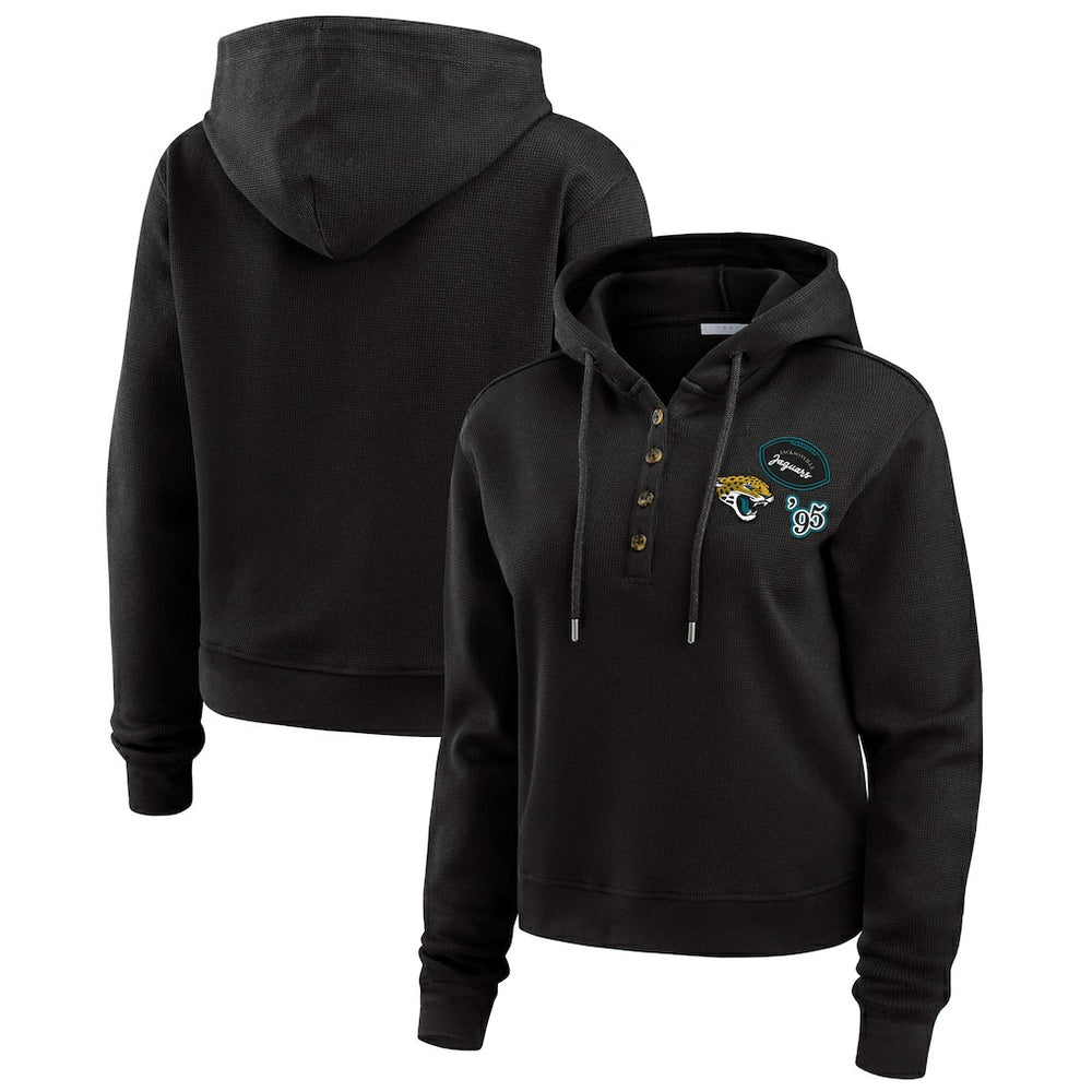 Jacksonville Jaguars WEAR by Erin Andrews Women's Plus Size Waffle Hoodie Pullover Top Black - NFL