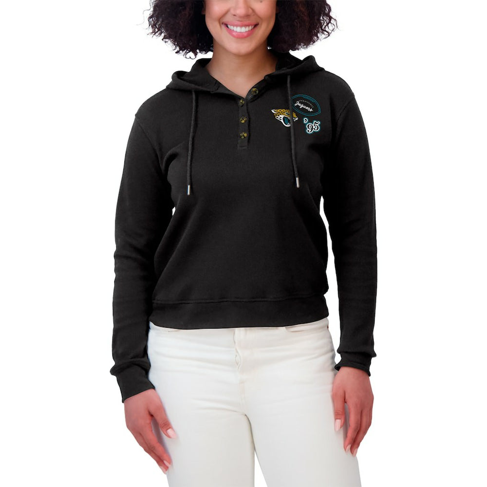 Jacksonville Jaguars WEAR by Erin Andrews Women's Plus Size Waffle Hoodie Pullover Top Black - NFL