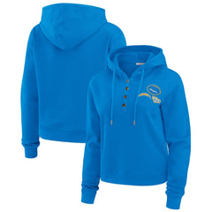 Los Angeles Chargers WEAR by Erin Andrews Women's Plus Size Waffle Hoodie Pullover Top Blue - NFL