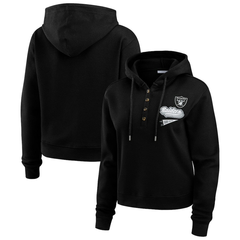 Las Vegas Raiders WEAR by Erin Andrews Women's Plus Size Waffle Hoodie Pullover Top Black - NFL