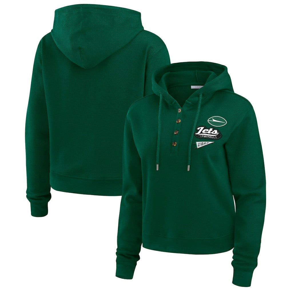 New York Jets WEAR by Erin Andrews Women's Plus Size Waffle Hoodie Pullover Top Green - NFL