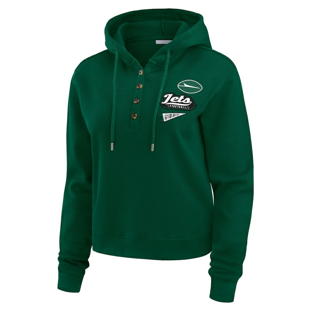 New York Jets WEAR by Erin Andrews Women's Plus Size Waffle Hoodie Pullover Top Green - NFL