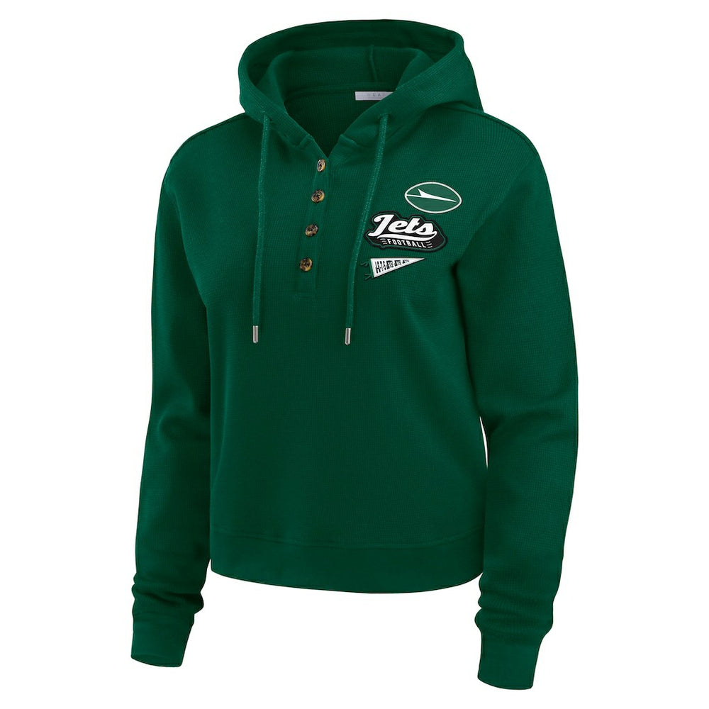 New York Jets WEAR by Erin Andrews Women's Plus Size Waffle Hoodie Pullover Top Green - NFL