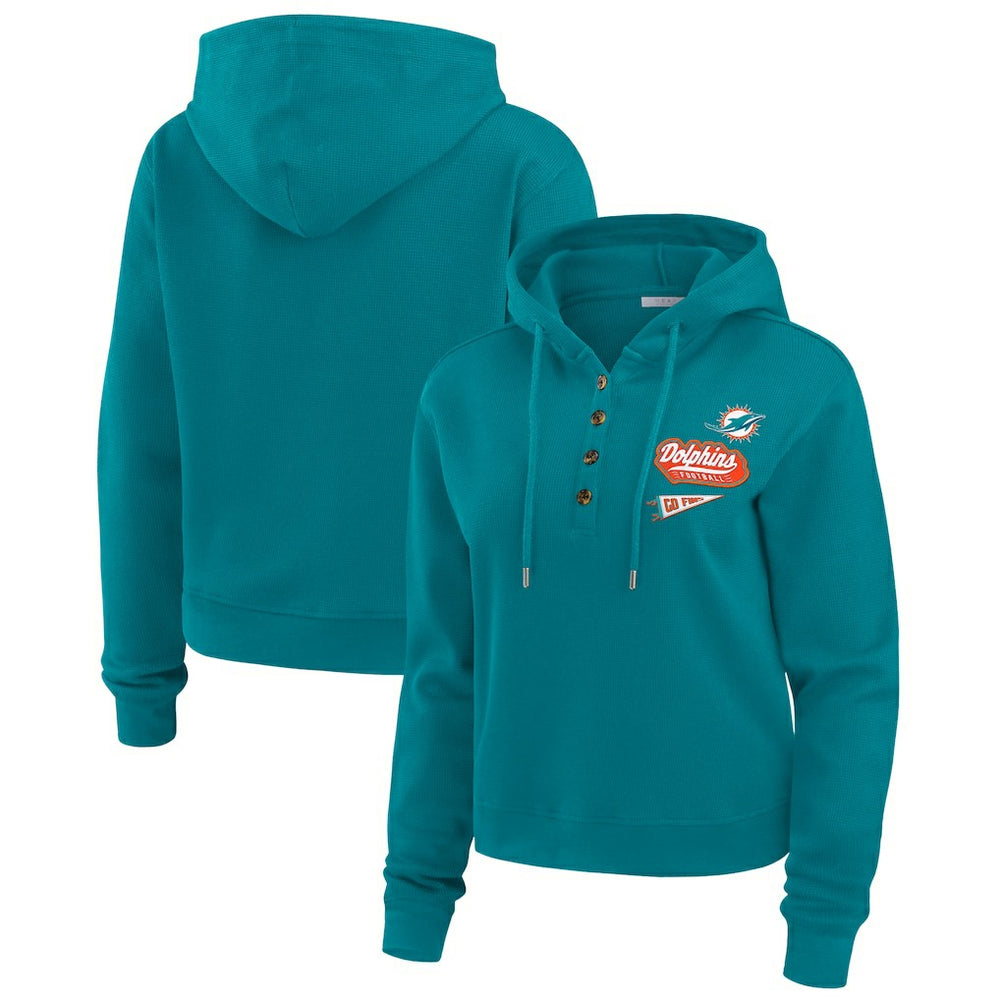 Miami Dolphins WEAR by Erin Andrews Women's Plus Size Waffle Hoodie Pullover Top Aqua - NFL