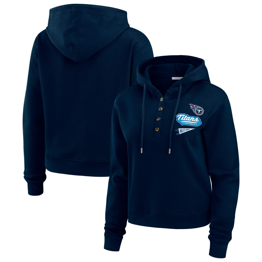 Tennessee Titans WEAR by Erin Andrews Women's Plus Size Waffle Hoodie Pullover Top Navy - NFL