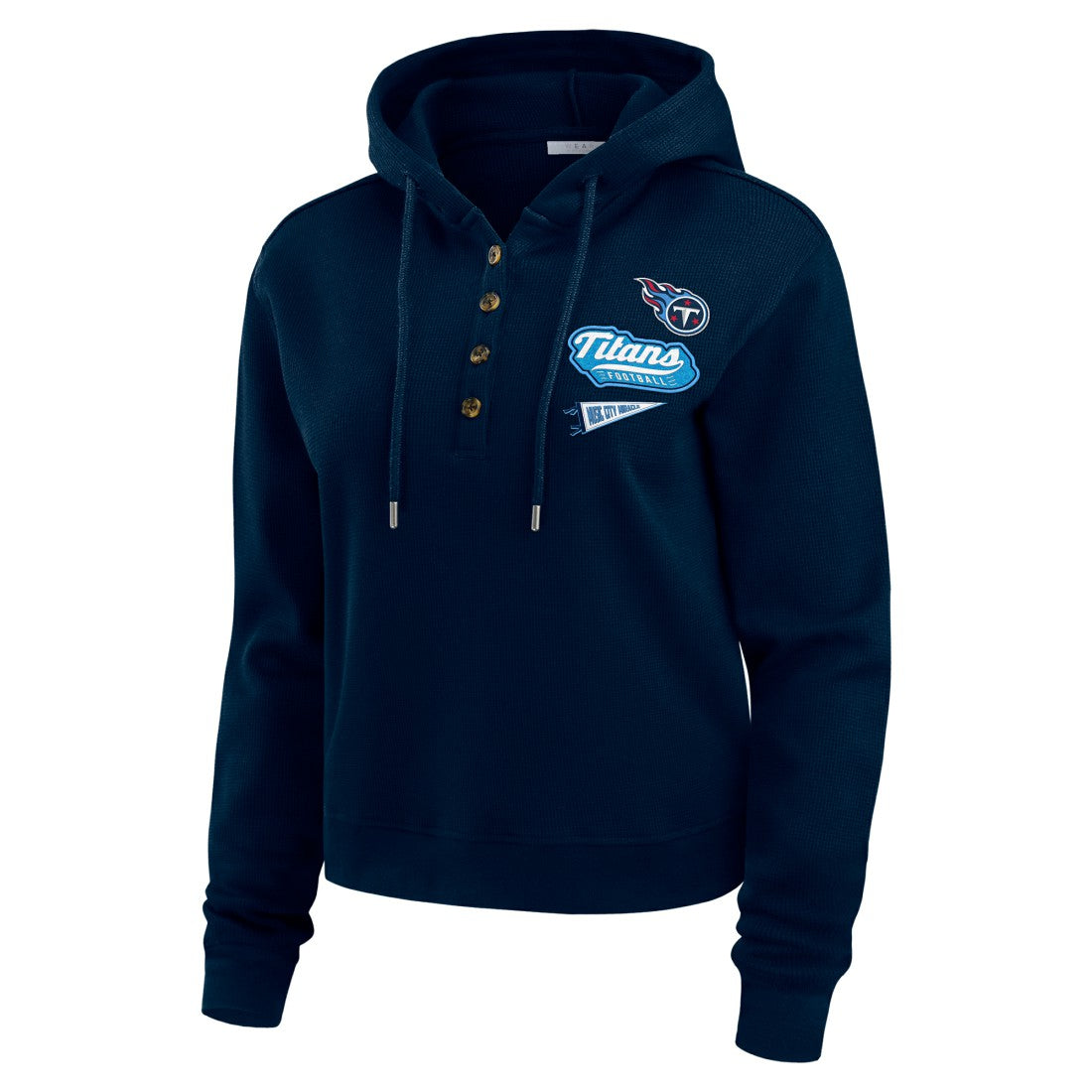 Tennessee Titans WEAR by Erin Andrews Women's Plus Size Waffle Hoodie Pullover Top Navy - NFL