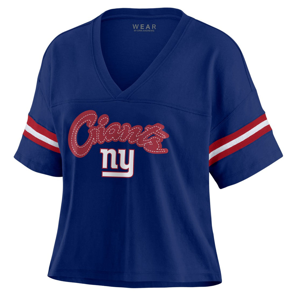New York Giants WEAR by Erin Andrews Women's Plus Size Color Block Boxy T-Shirt Royal/White - NFL