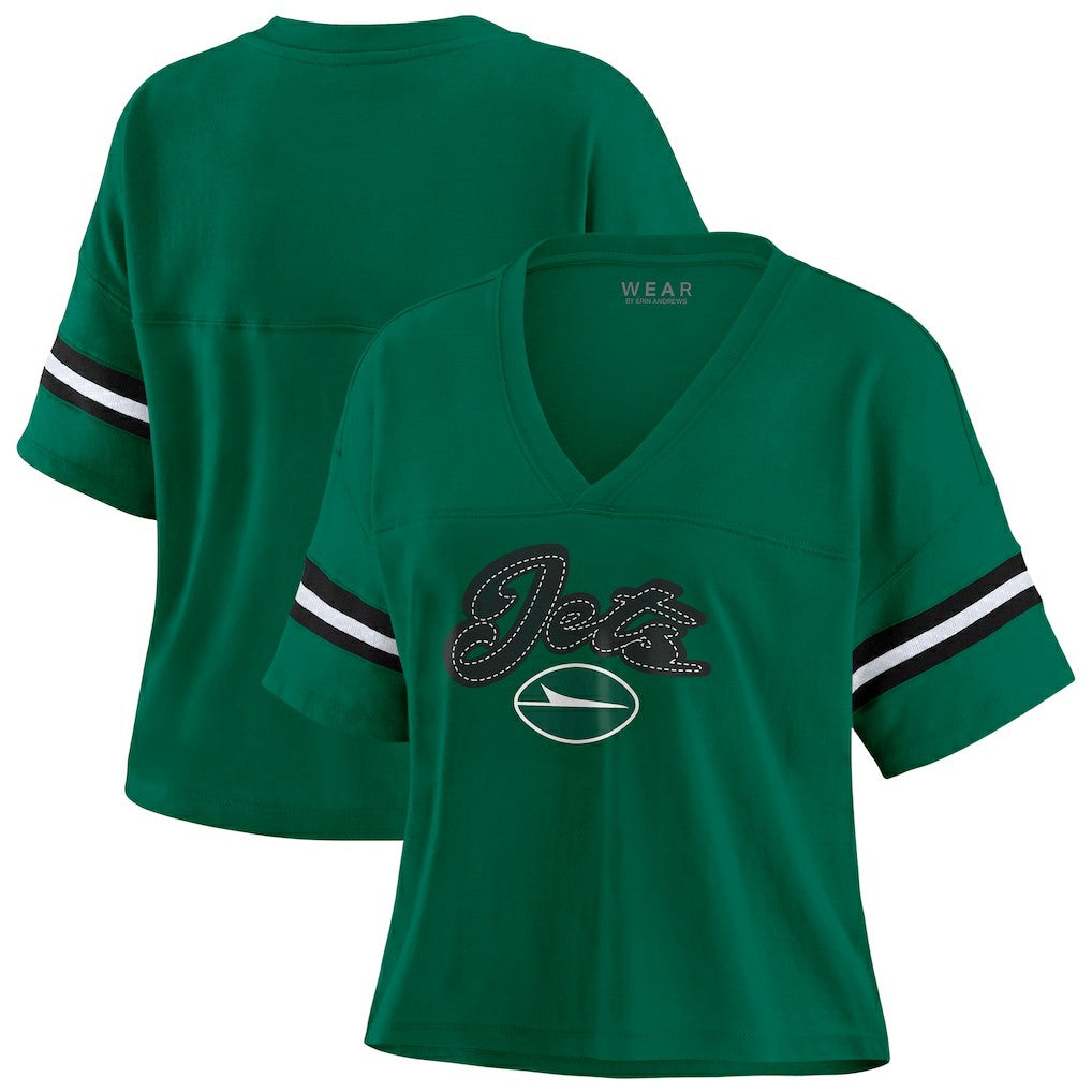 New York Jets WEAR by Erin Andrews Women's Plus Size Color Block Boxy T-Shirt Green/White - NFL