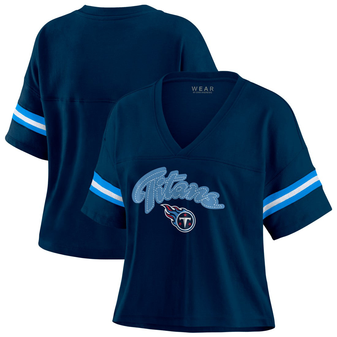 Tennessee Titans WEAR by Erin Andrews Women's Plus Size Color Block Boxy T-Shirt Navy/White - NFL
