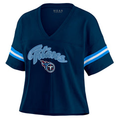 Tennessee Titans WEAR by Erin Andrews Women's Plus Size Color Block Boxy T-Shirt Navy/White - NFL