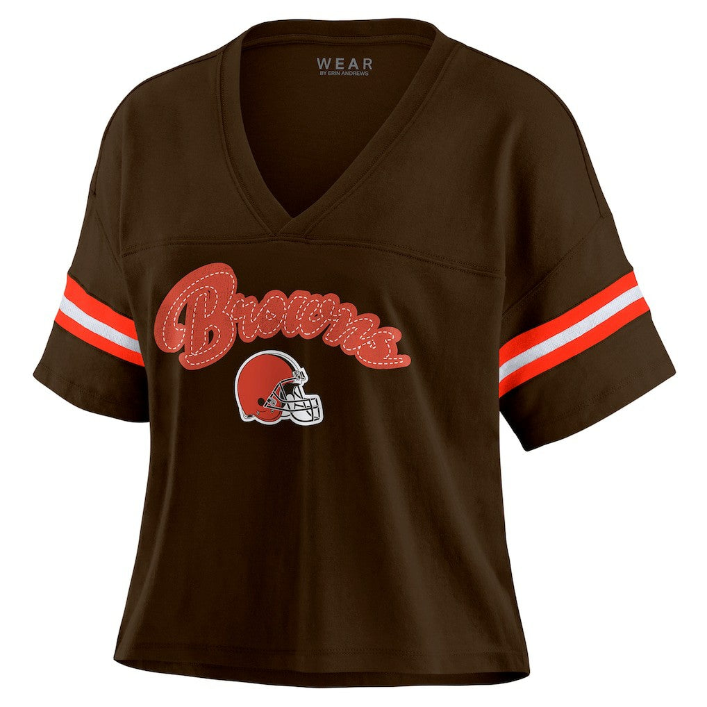 Cleveland Browns WEAR by Erin Andrews Women's Plus Size Color Block Boxy T-Shirt Brown/White - NFL