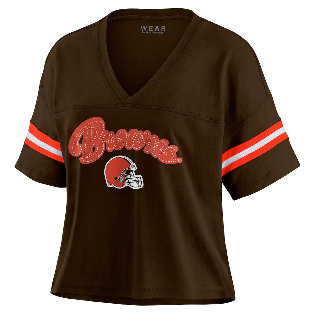 Cleveland Browns WEAR by Erin Andrews Women's Plus Size Color Block Boxy T-Shirt Brown/White - NFL