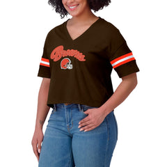Cleveland Browns WEAR by Erin Andrews Women's Plus Size Color Block Boxy T-Shirt Brown/White - NFL