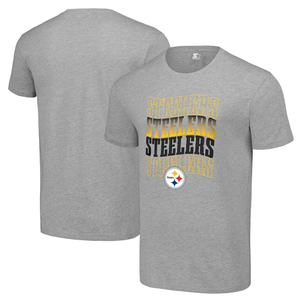 Pittsburgh Steelers Starter Four Team Name Logo T-Shirt Heather Gray - NFL