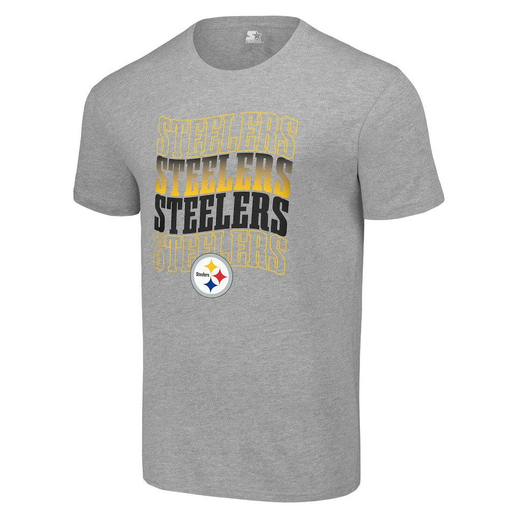 Pittsburgh Steelers Starter Four Team Name Logo T-Shirt Heather Gray - NFL
