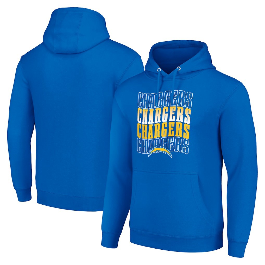 Los Angeles Chargers Starter Four Team Name Logo Fleece Pullover Hoodie Royal - NFL