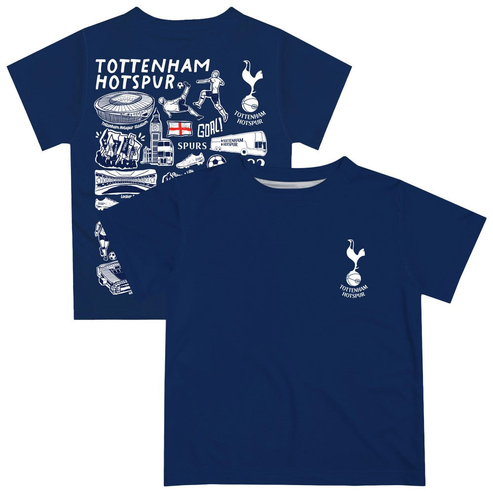 Tottenham Hotspur Vive La Fete Youth Impressions Artwork T-Shirts - Navy