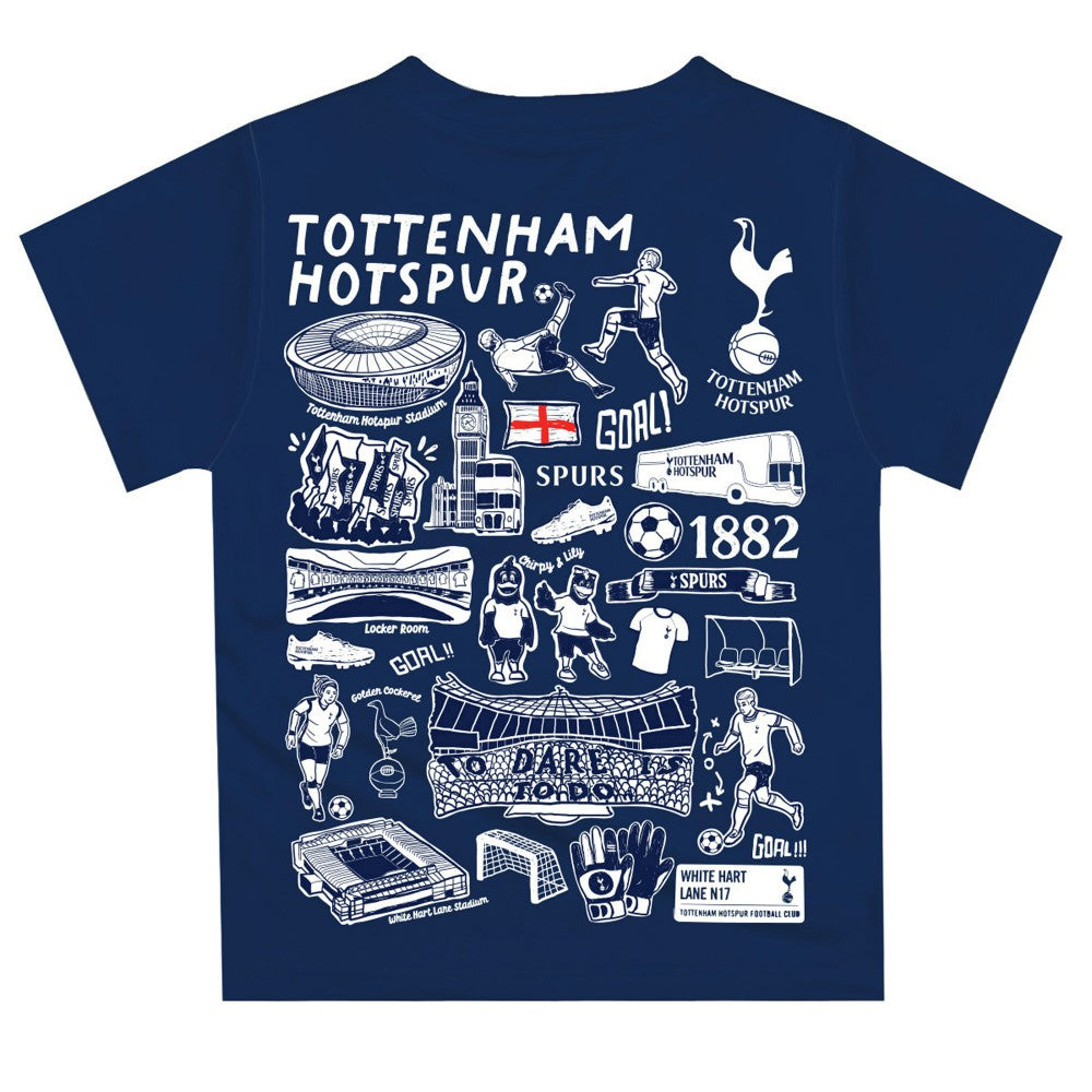 Tottenham Hotspur Vive La Fete Youth Impressions Artwork T-Shirts - Navy