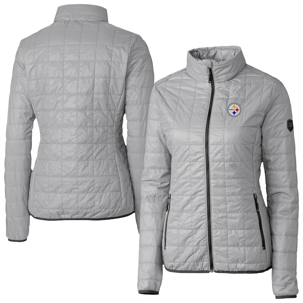 Pittsburgh Steelers Cutter & Buck Women's Rainier PrimaLoft Eco Insulated Full-Zip Puffer Jacket Gray - NFL