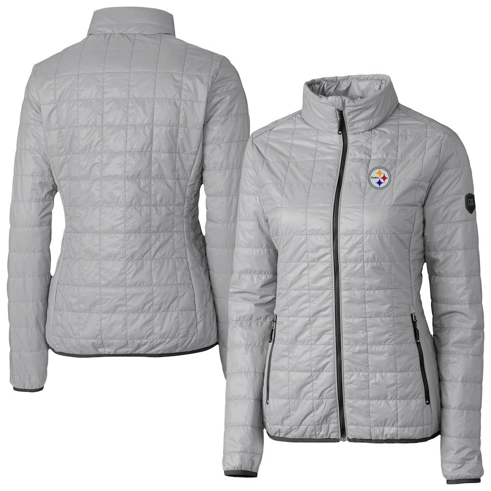 Pittsburgh Steelers Cutter & Buck Women's Rainier PrimaLoft Eco Insulated Full-Zip Puffer Jacket Gray - NFL