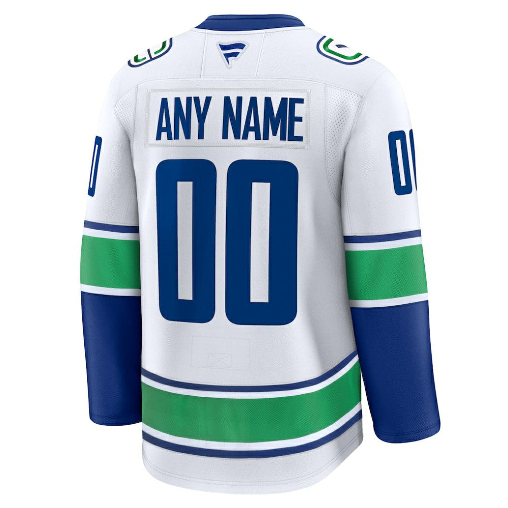 Vancouver Canucks Fanatics Away Premium Custom Jersey - White | NHL Jerseys
