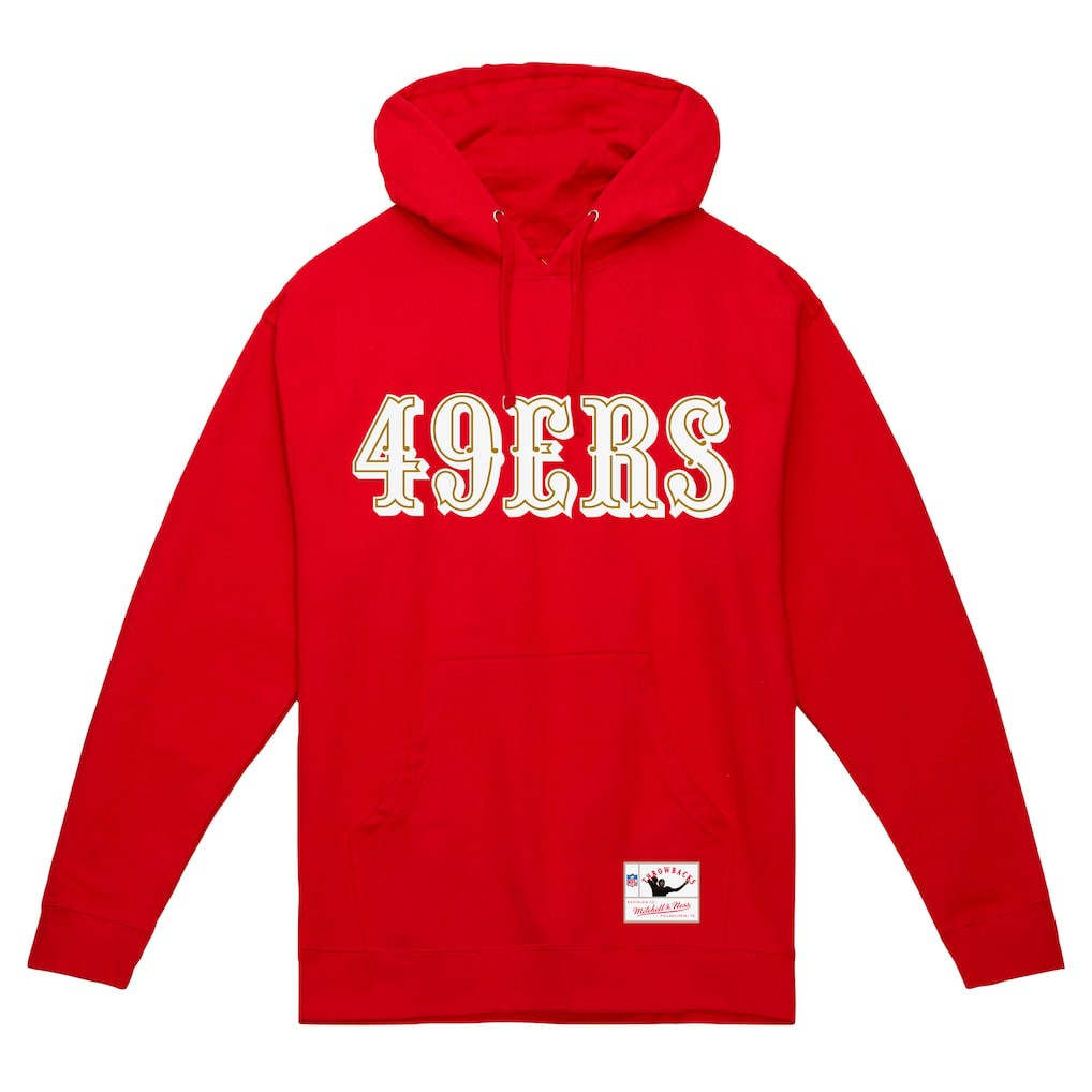 San Francisco 49ers Team Wordmark Vintage Pullover Hoodie Scarlet - Mitchell & Ness