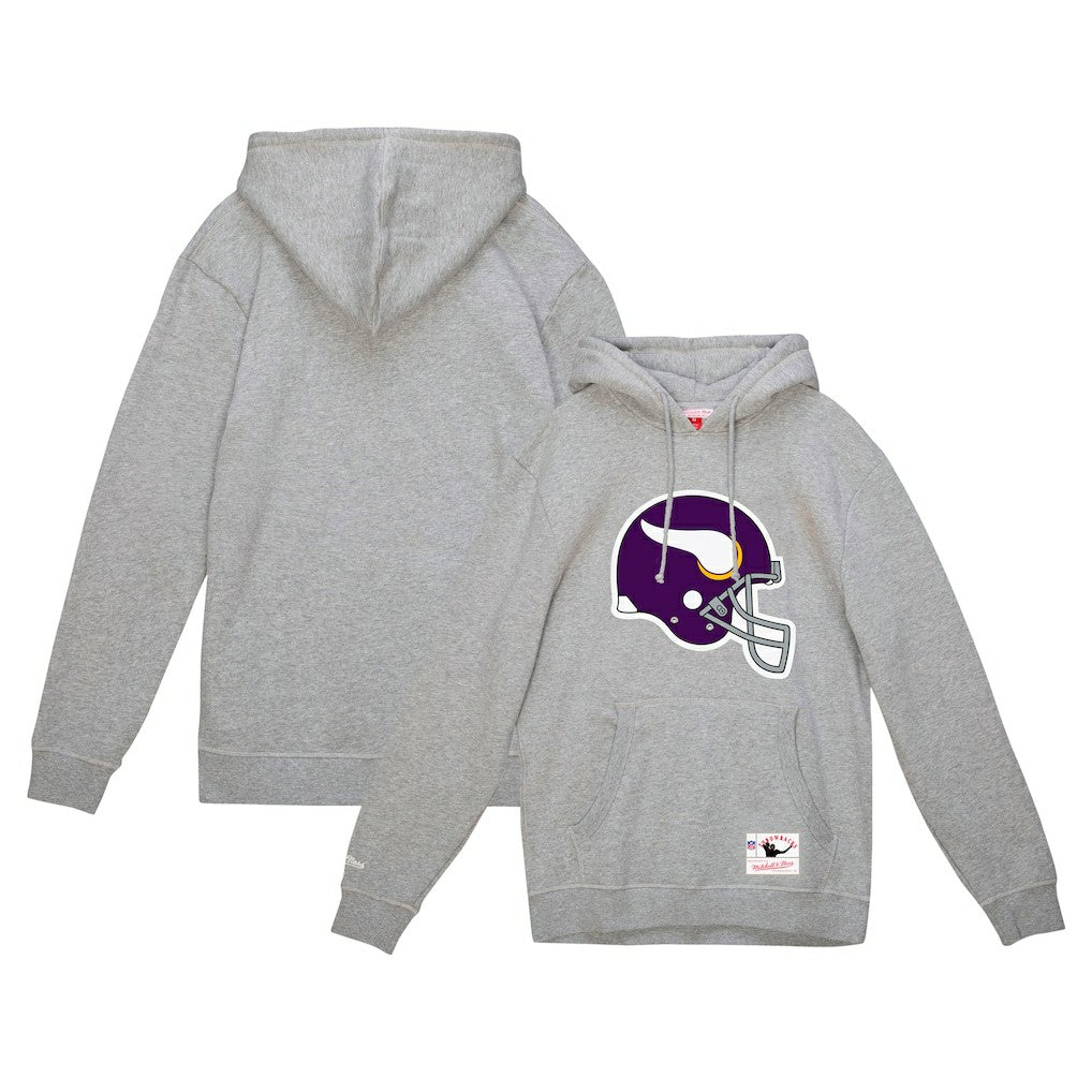 Minnesota Vikings Helmet Logo Vintage Pullover Hoodie Heather Gray - Mitchell & Ness