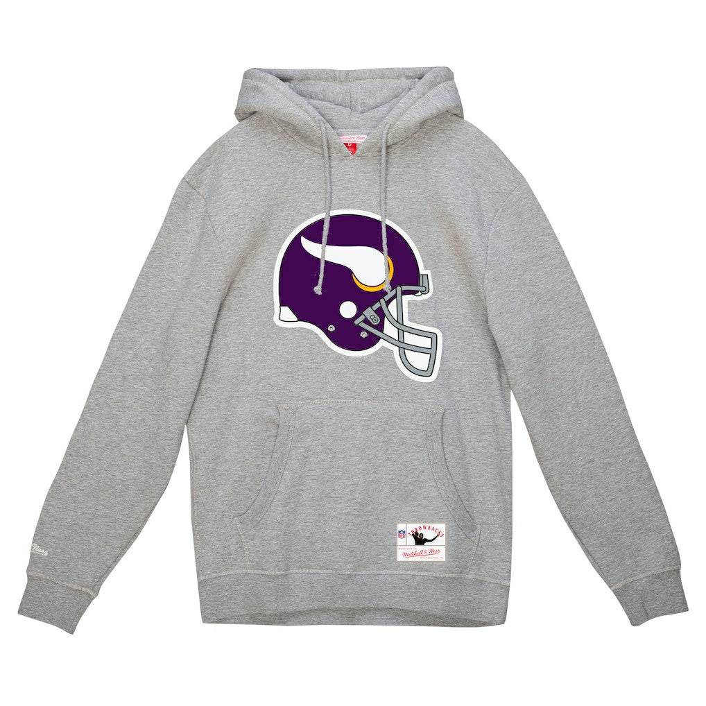 Minnesota Vikings Helmet Logo Vintage Pullover Hoodie Heather Gray - Mitchell & Ness