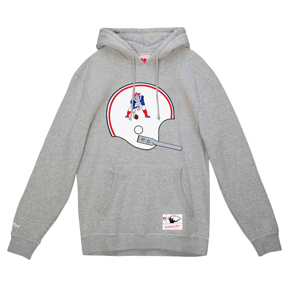 New England Patriots Helmet Logo Vintage Pullover Hoodie Heather Gray - Mitchell & Ness