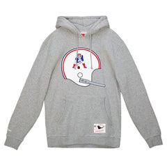 New England Patriots Helmet Logo Vintage Pullover Hoodie Heather Gray - Mitchell & Ness