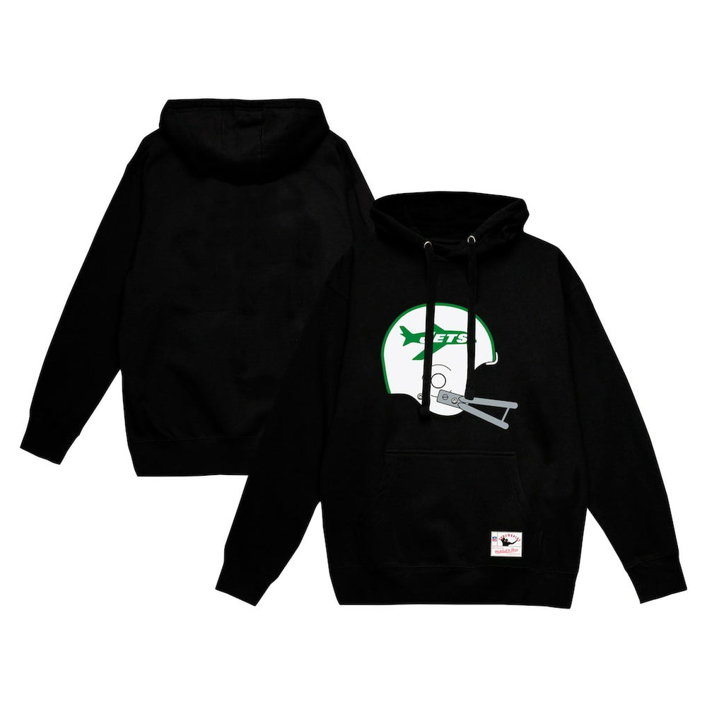 New York Jets Helmet Logo Vintage Pullover Hoodie Black - Mitchell & Ness