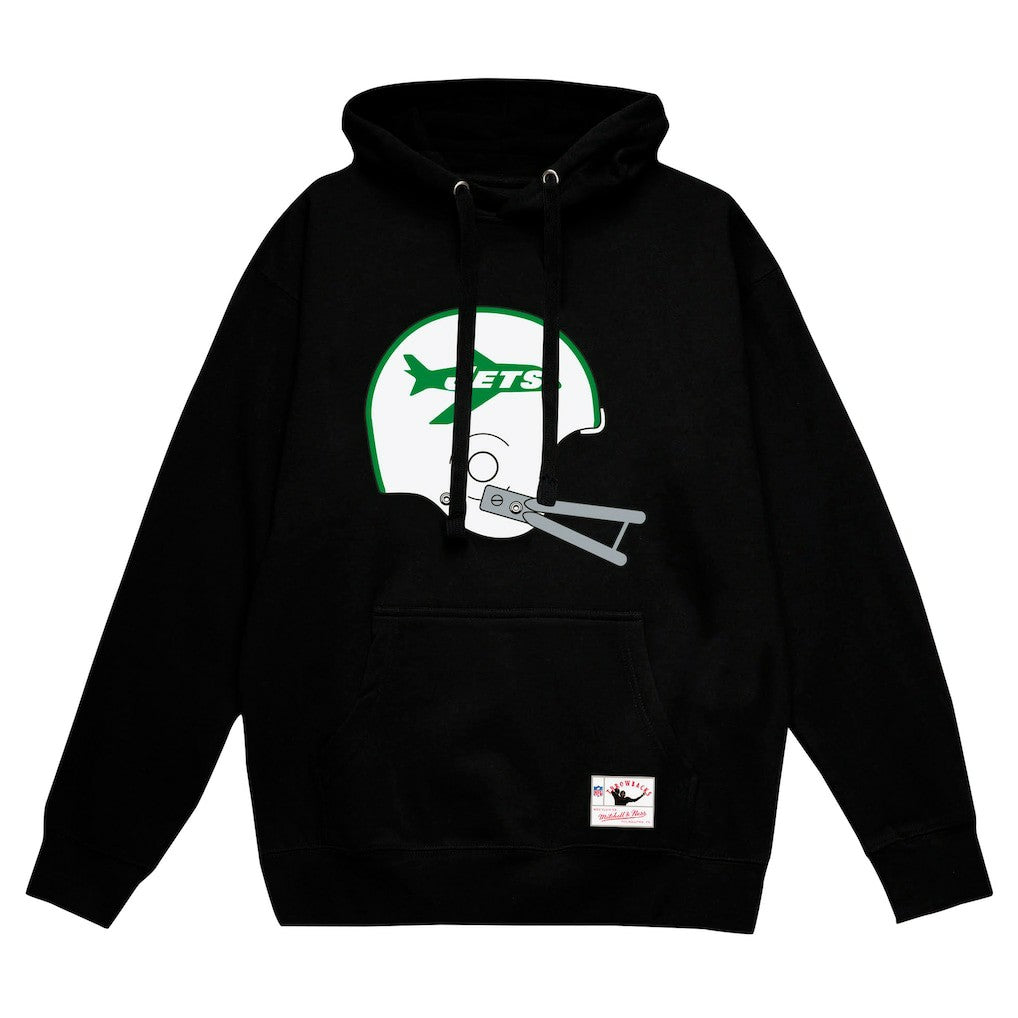 New York Jets Helmet Logo Vintage Pullover Hoodie Black - Mitchell & Ness