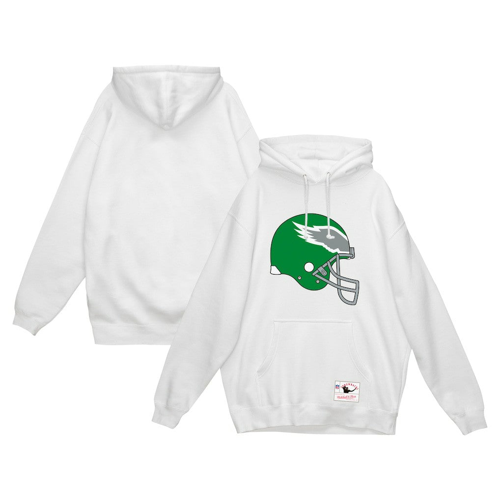 Philadelphia Eagles Helmet Logo Vintage Pullover Hoodie White - Mitchell & Ness