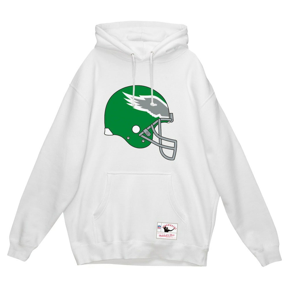 Philadelphia Eagles Helmet Logo Vintage Pullover Hoodie White - Mitchell & Ness