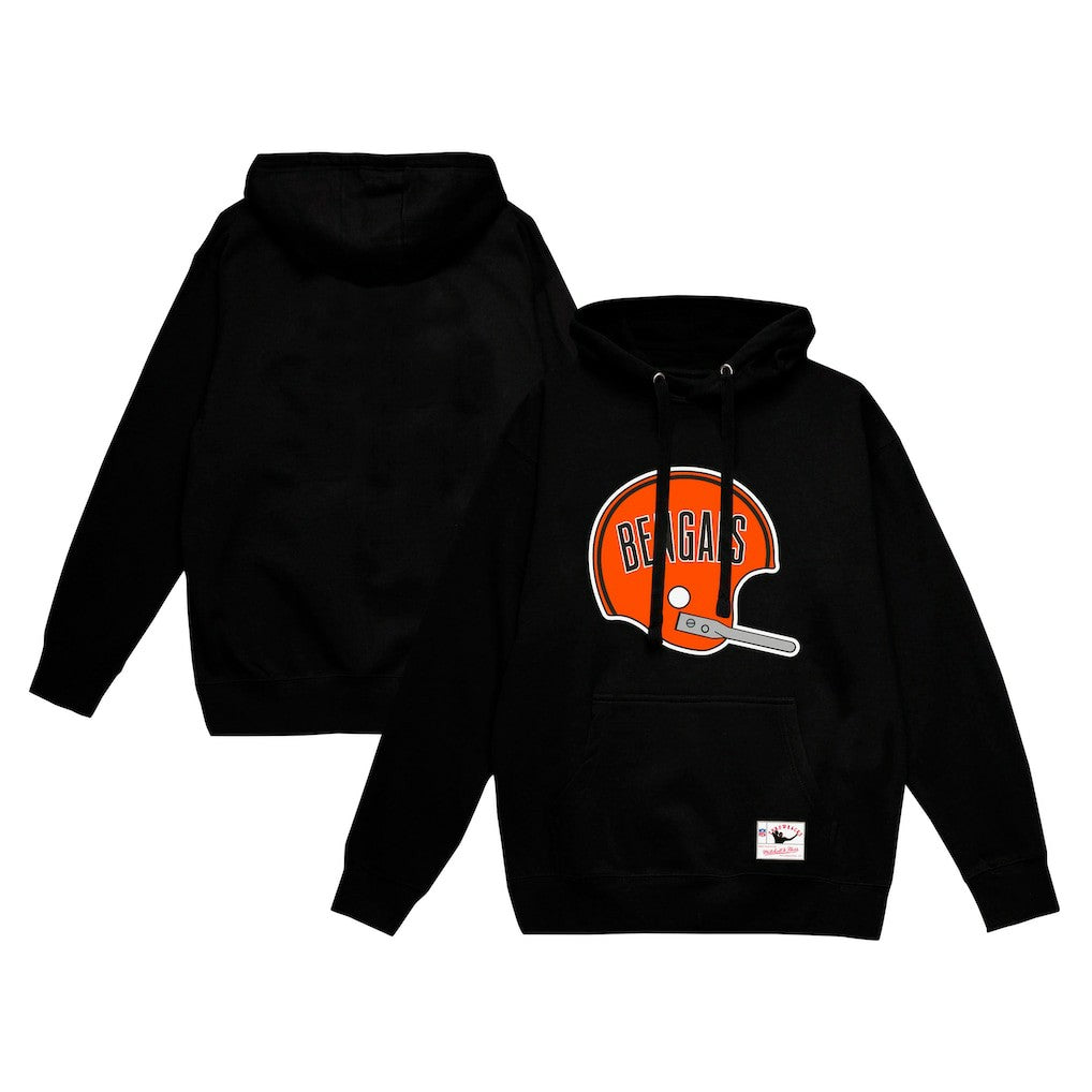 Cincinnati Bengals Helmet Logo Vintage Pullover Hoodie Black - Mitchell & Ness