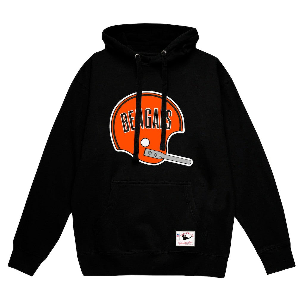 Cincinnati Bengals Helmet Logo Vintage Pullover Hoodie Black - Mitchell & Ness