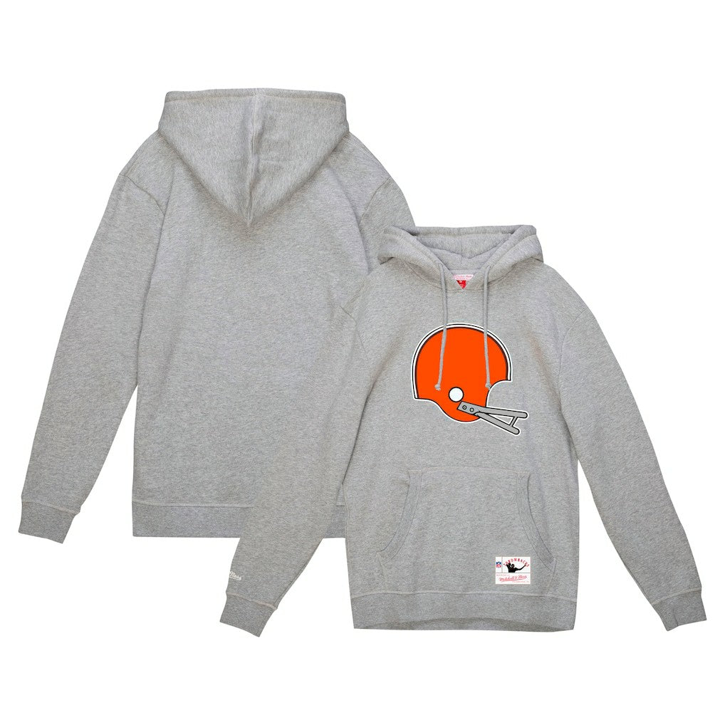 Cleveland Browns Helmet Logo Vintage Pullover Hoodie Heather Gray - Mitchell & Ness