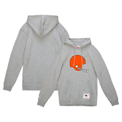Cleveland Browns Helmet Logo Vintage Pullover Hoodie Heather Gray - Mitchell & Ness