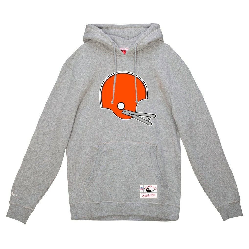 Cleveland Browns Helmet Logo Vintage Pullover Hoodie Heather Gray - Mitchell & Ness