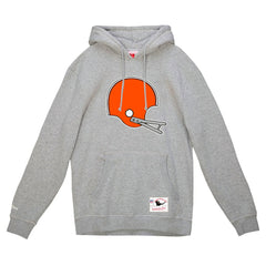 Cleveland Browns Helmet Logo Vintage Pullover Hoodie Heather Gray - Mitchell & Ness