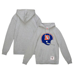 Denver Broncos Helmet Logo Vintage Pullover Hoodie Heather Gray - Mitchell & Ness