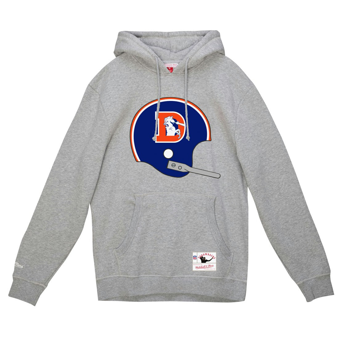 Denver Broncos Helmet Logo Vintage Pullover Hoodie Heather Gray - Mitchell & Ness