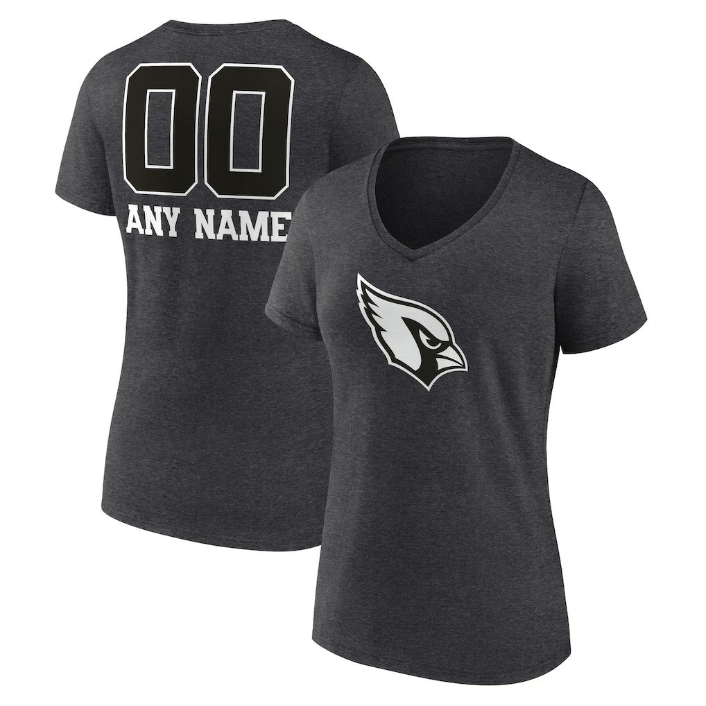 Arizona Cardinals Women's Personalized Name & Number Monochrome V-Neck Long Sleeve T-Shirt Charcoal - NFL