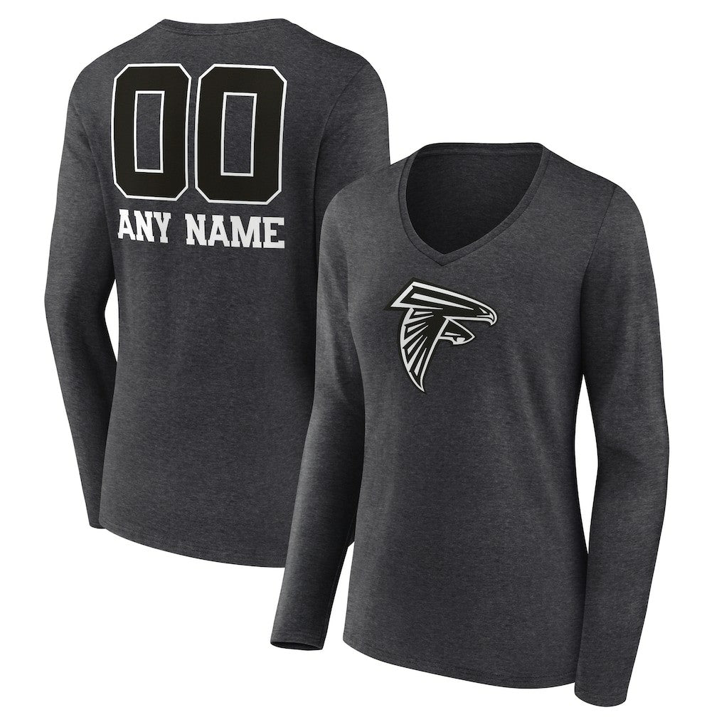 Atlanta Falcons Women's Personalized Name & Number Monochrome V-neck T-Shirt Charcoal - NFL