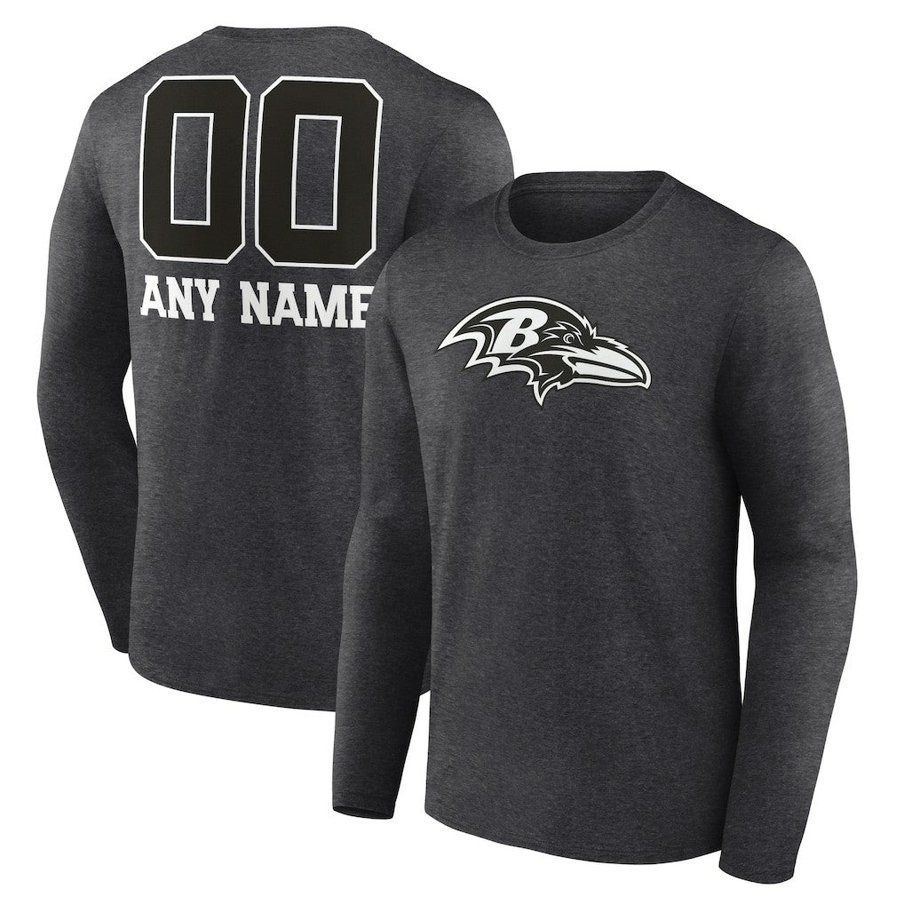 Baltimore Ravens Personalized Name & Number Monochrome Long Sleeve T-Shirt Charcoal - NFL