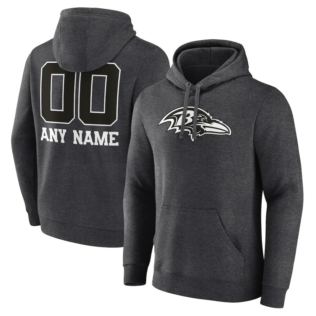 Baltimore Ravens Personalized Name & Number Monochrome Pullover Hoodie Charcoal - NFL
