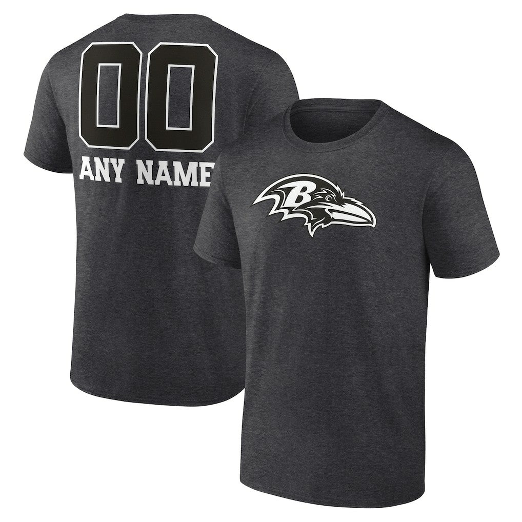 Baltimore Ravens Personalized Name & Number Monochrome T-Shirt Charcoal - NFL
